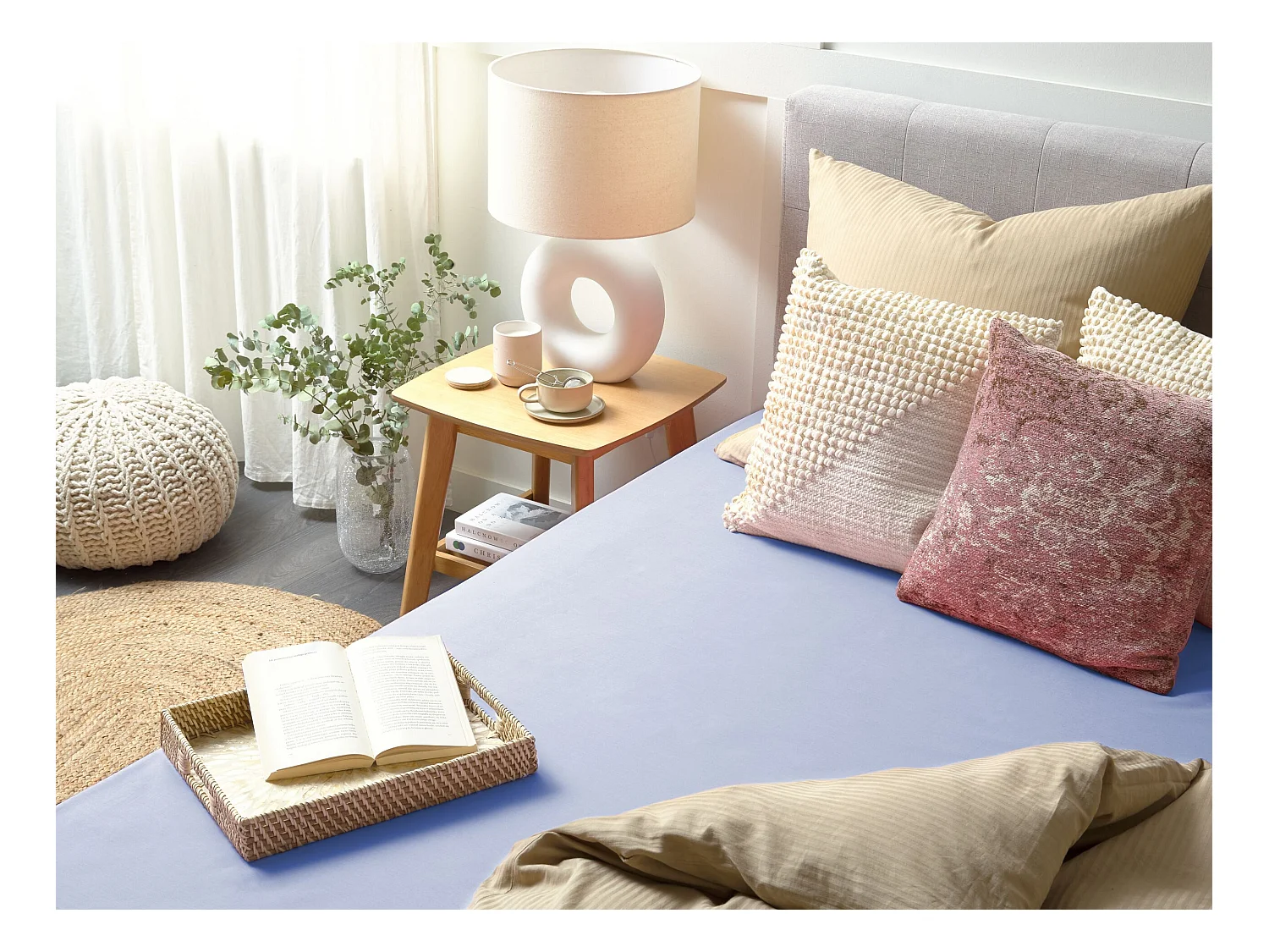 Coprimaterasso elasticizzato JANBU Cotone 180 x 200 cm Azzurro