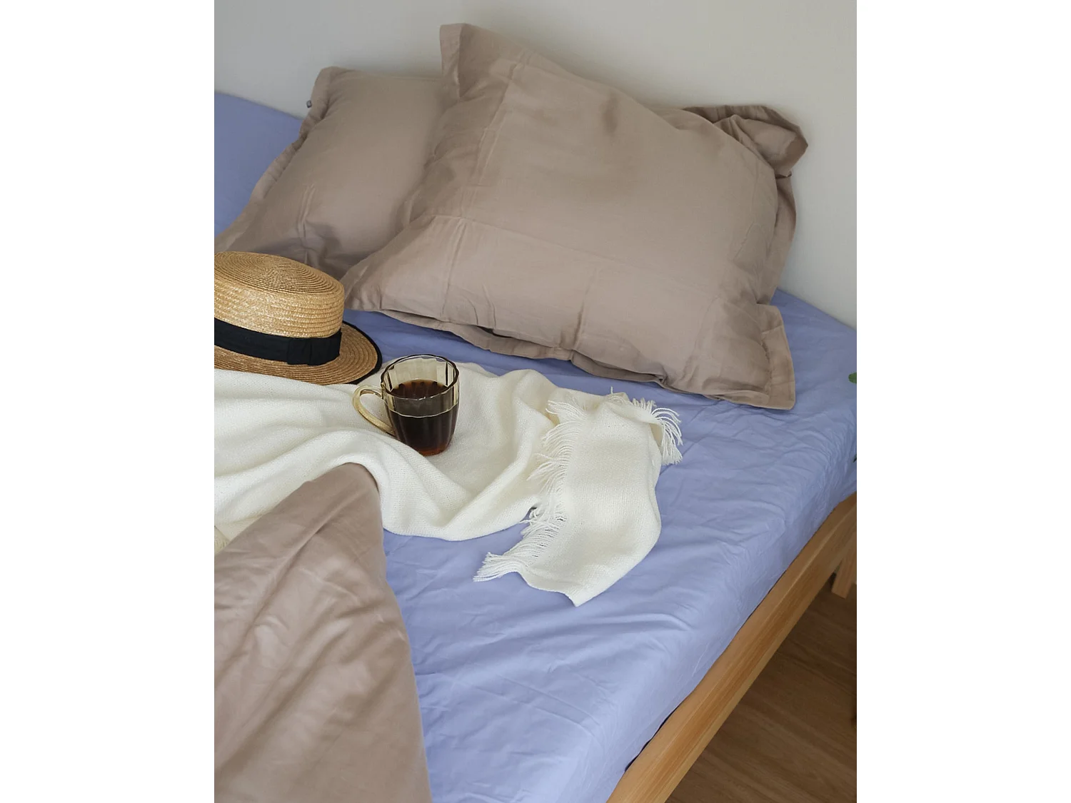 Drap housse JANBU Coton 180 x 200 cm Bleu clair