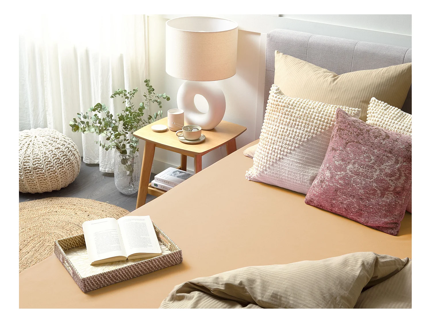 Coprimaterasso elasticizzato JANBU Cotone 160 x 200 cm Beige sabbia