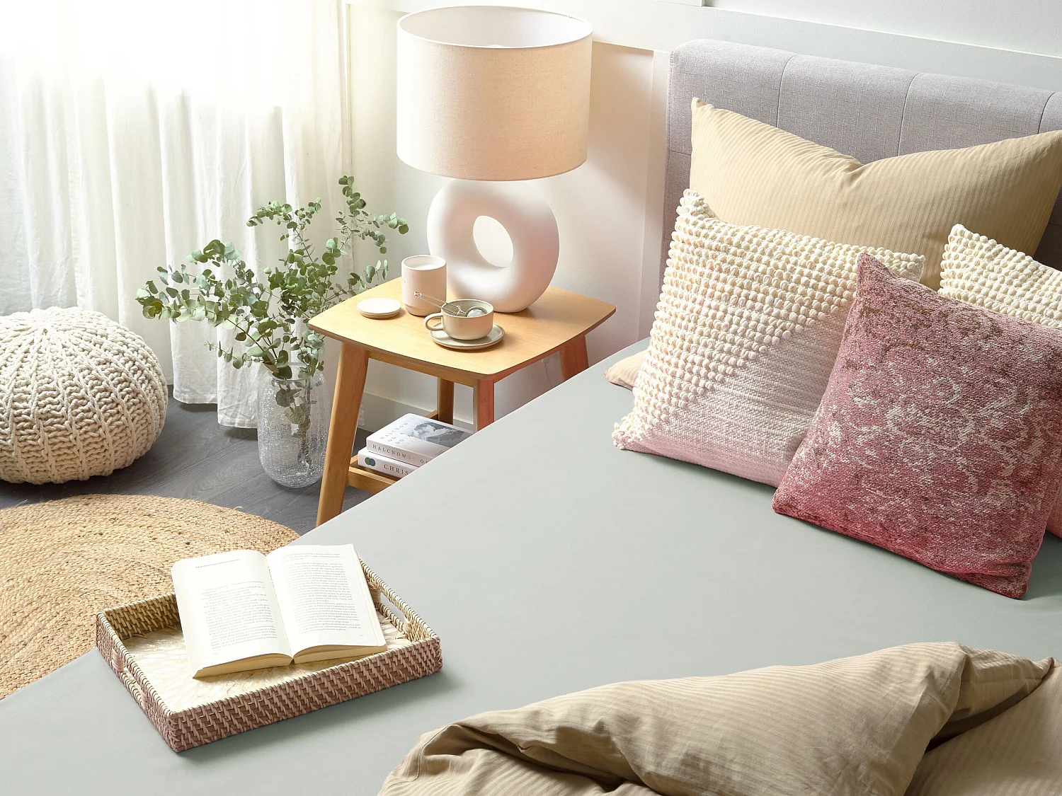 Drap housse JANBU Coton 180 x 200 cm Vert clair