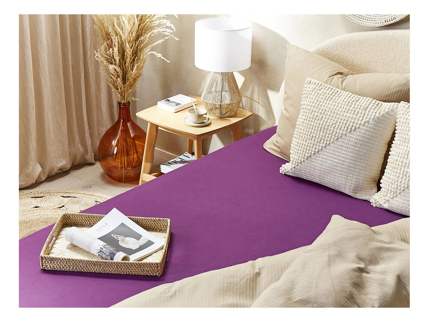 Drap housse JANBU Coton 200 x 200 cm Pourpre