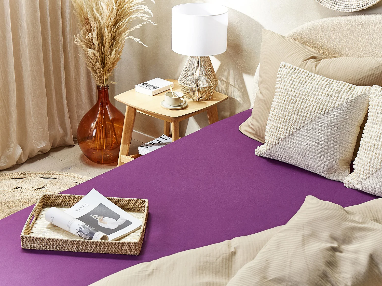 Drap housse JANBU Coton 200 x 200 cm Pourpre