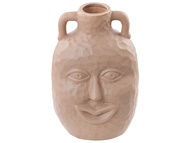 Dekorative Keramik Vase mit Gesichtsmotiv 26 cm Beige Veria