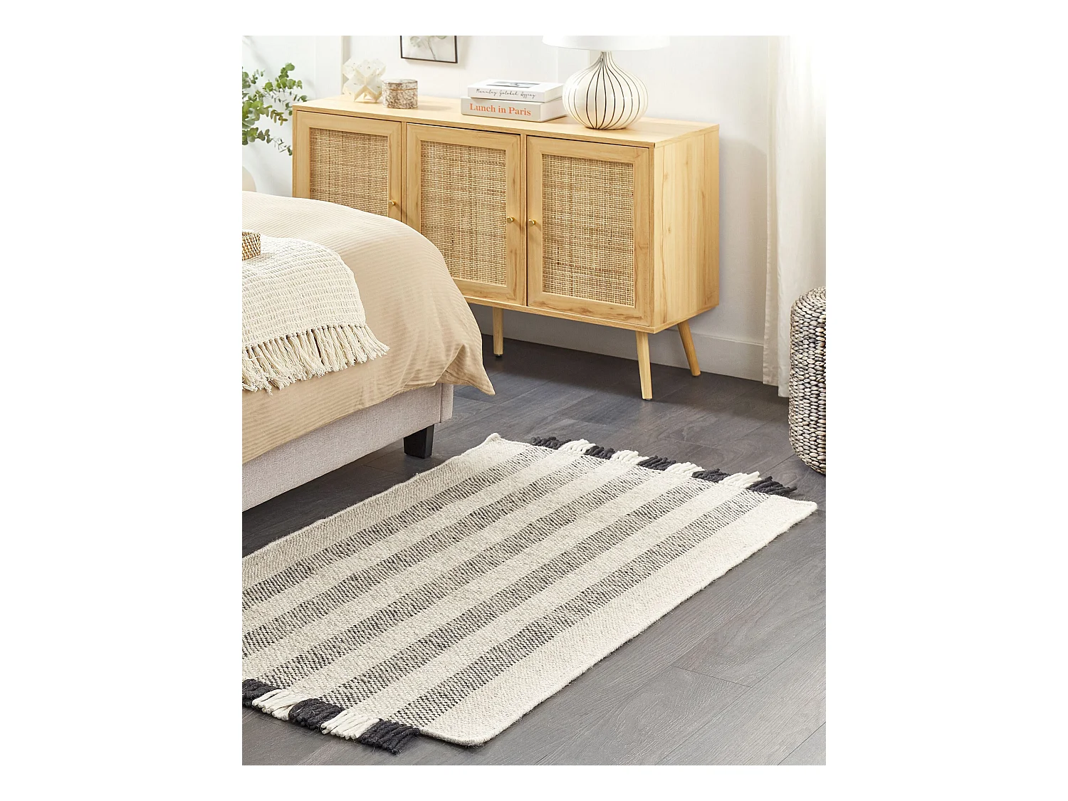 Alfombra de lana blanco crema/negro 80 x 150 cm TACETTIN