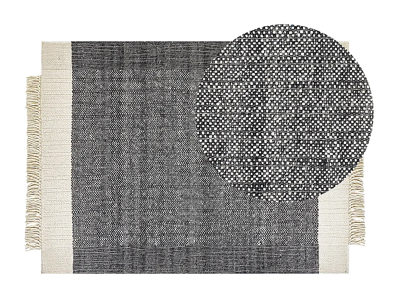 Teppich Wolle / Baumwolle schwarz 140 x 200 cm Streifen Fransen weiß Atlanti