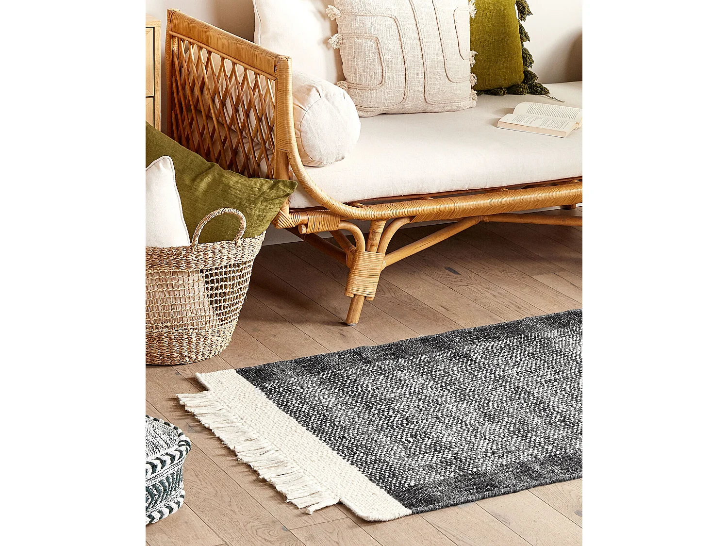 Alfombra de lana negro/blanco crema 80 x 150 cm ATLANTI