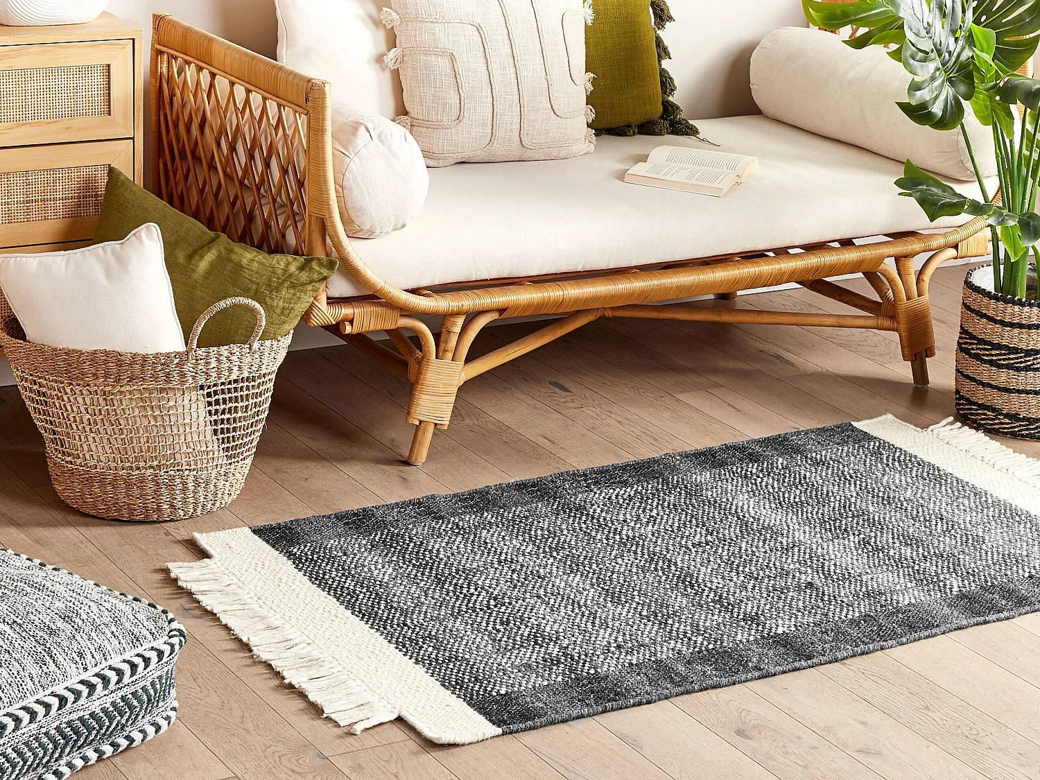 Tapis en laine blanc cassé et noir 80 x 150 cm ATLANTI