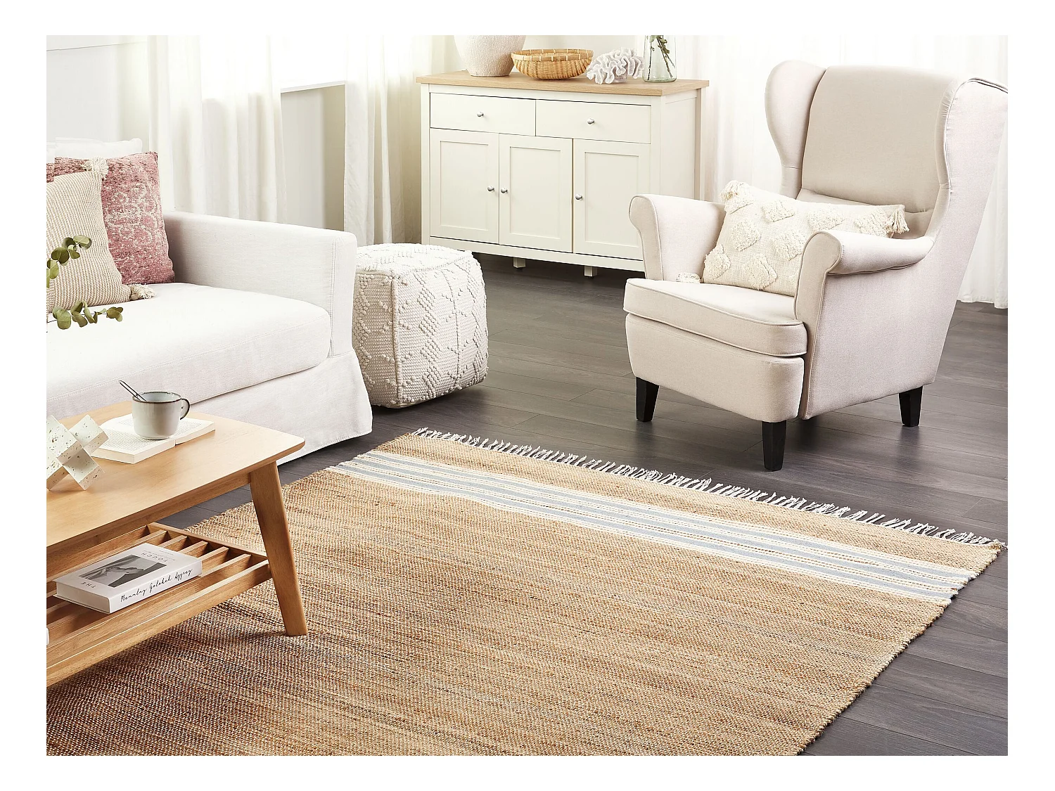Tappeto iuta beige e azzurro 160 x 230 cm MIRZA