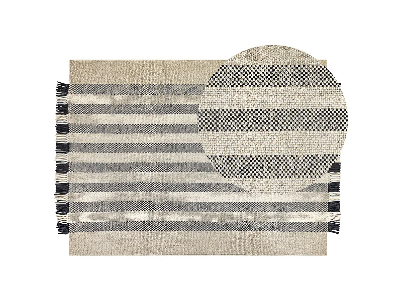 Teppich Wolle / Baumwolle weiß 140 x 200 cm Fransen Streifen schwarz Tacettin