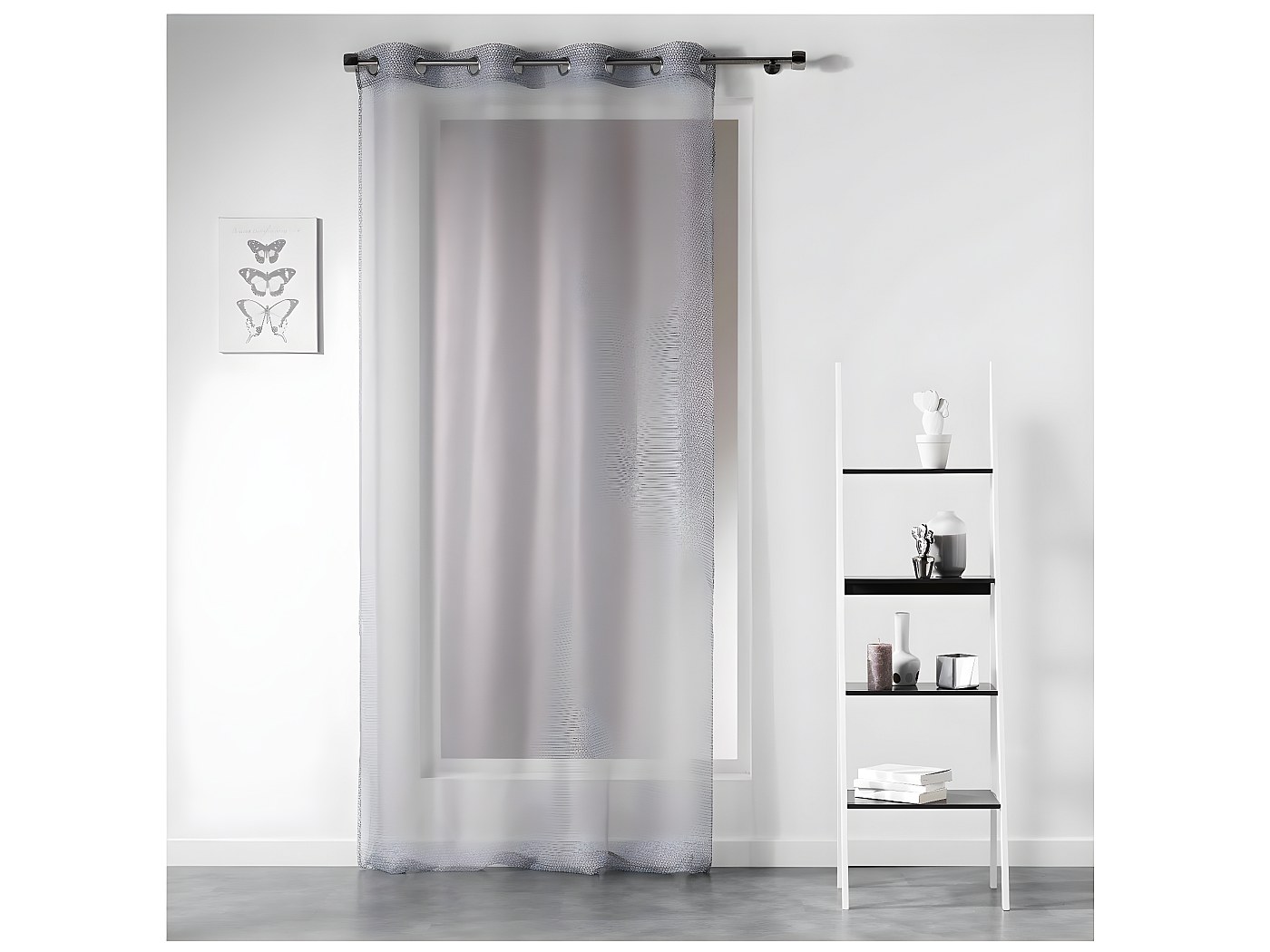 Rideau voile a oeillets 140 x 240 cm voile sablé pompons Melusine Gris | Leroy Merlin