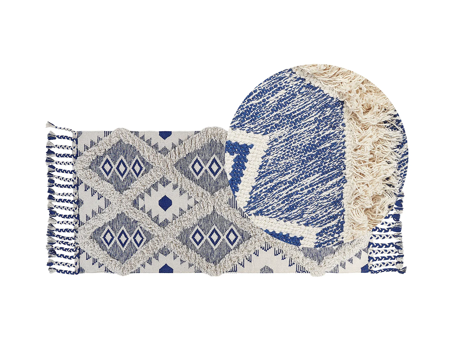 Teppich Baumwolle beige / blau geometrisches Muster 80 x 200 cm Boho Manavgat