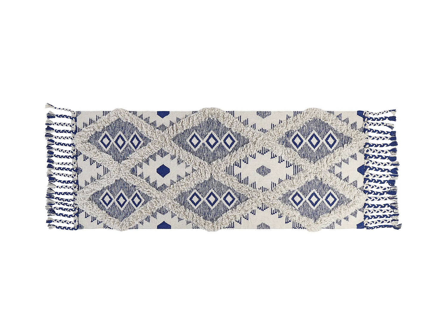 Teppich Baumwolle beige / blau geometrisches Muster 80 x 200 cm Boho Manavgat