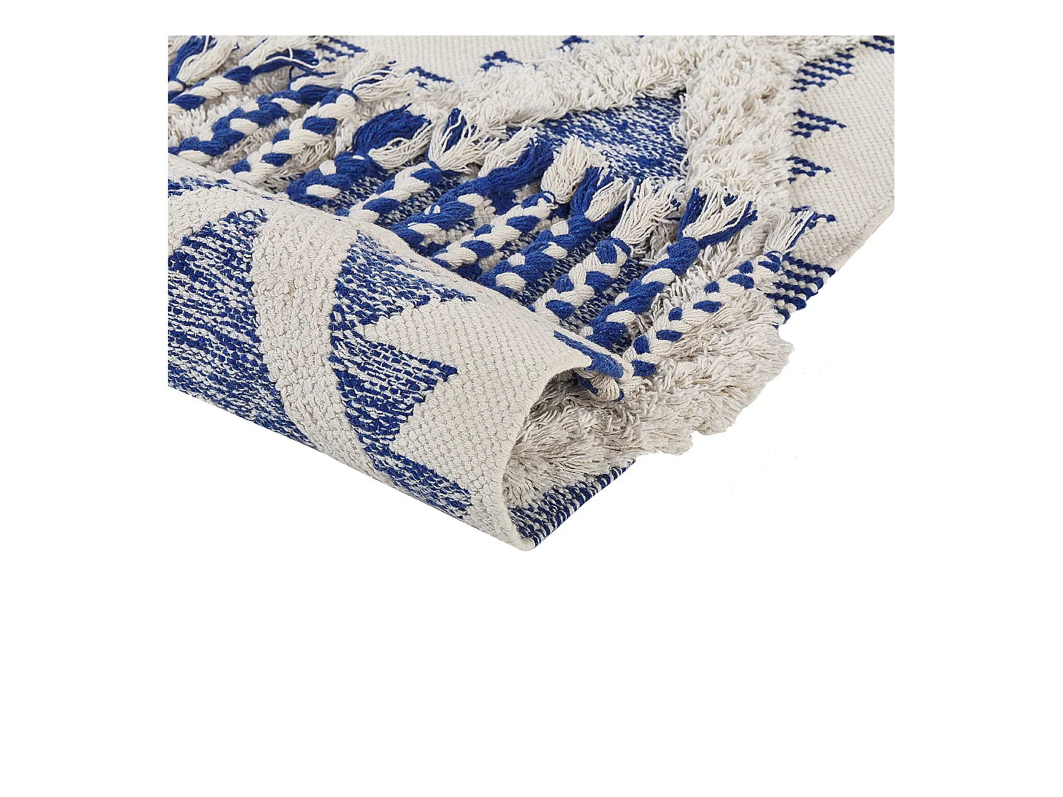 Teppich Baumwolle beige / blau geometrisches Muster 80 x 200 cm Boho Manavgat