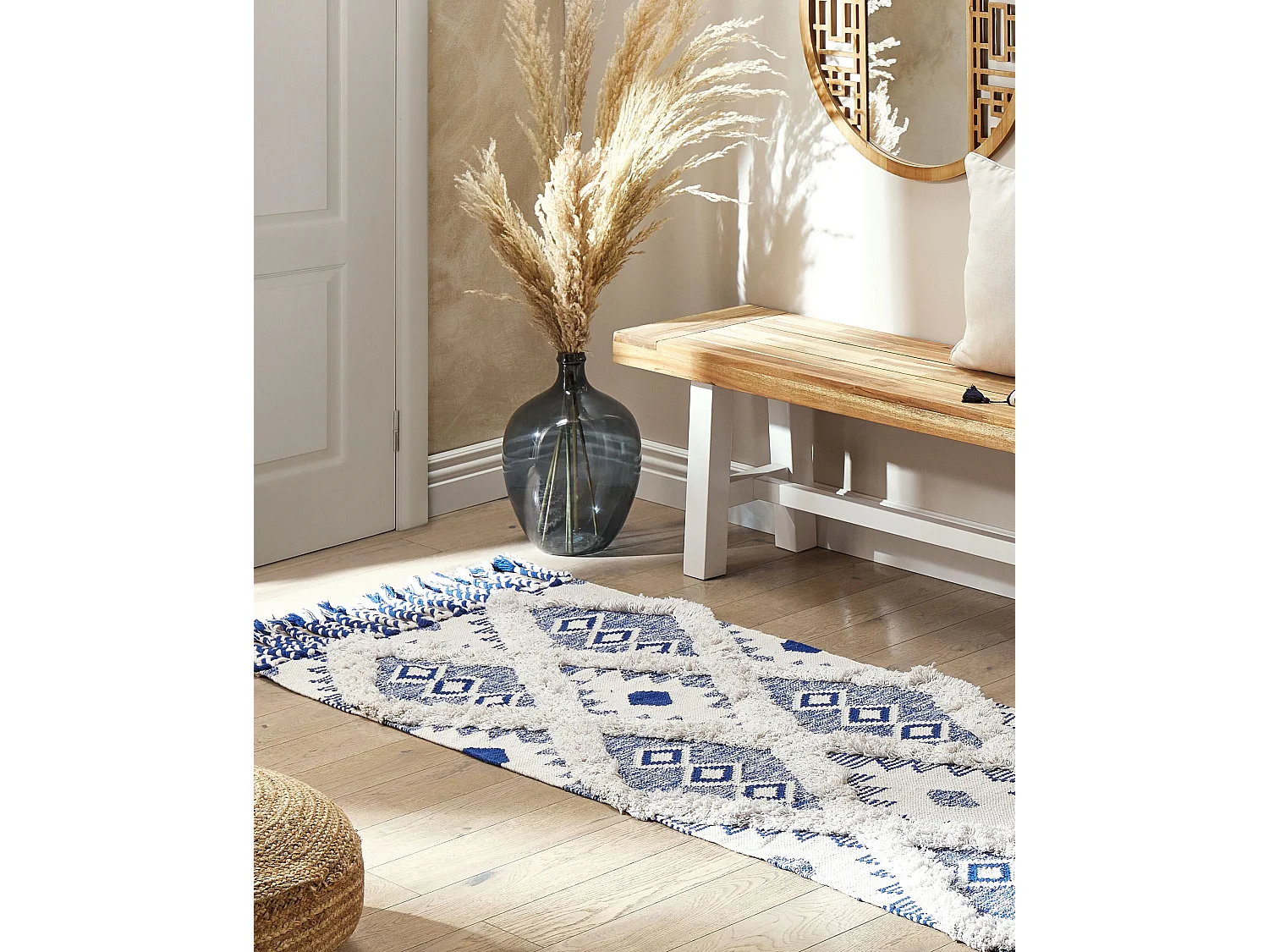 Alfombra de algodón beige claro/azul 80 x 200 cm MANAVGAT