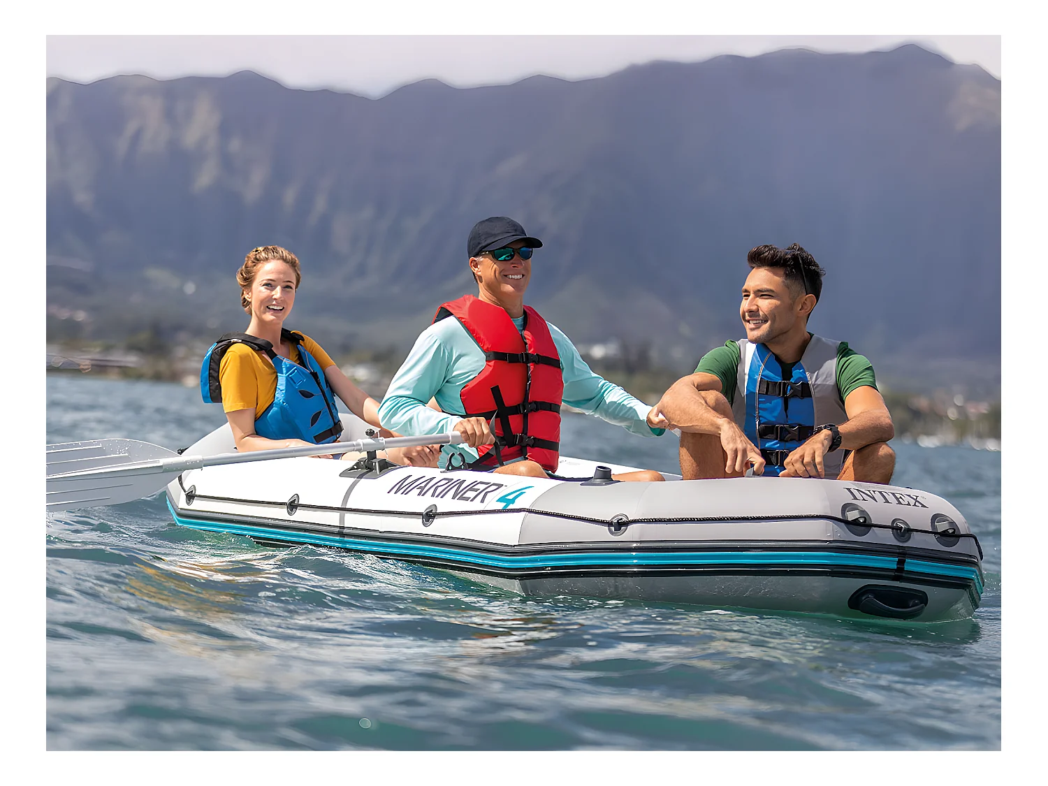 Kit bateau gonflable 4 places Mariner 4 avec rames et gonfleur - Intex