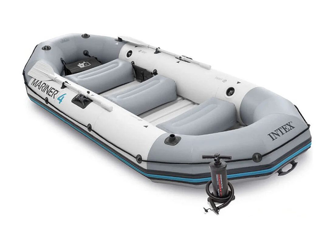 Barco hinchable Mariner Intex 4 personas con remos+bomba de hinchado gris 48x145x328 cm