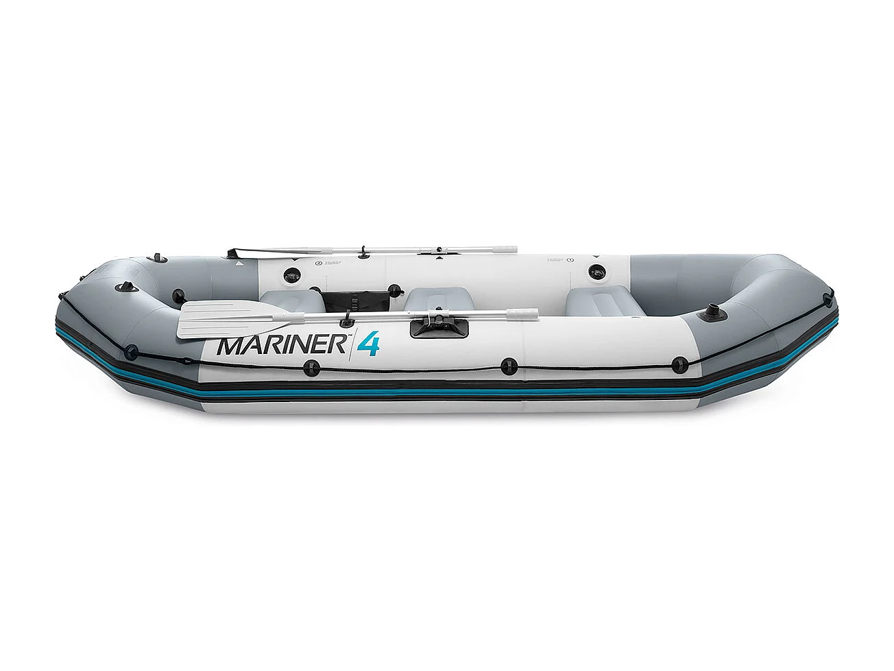Barco hinchable Mariner Intex 4 personas con remos+bomba de hinchado gris 48x145x328 cm