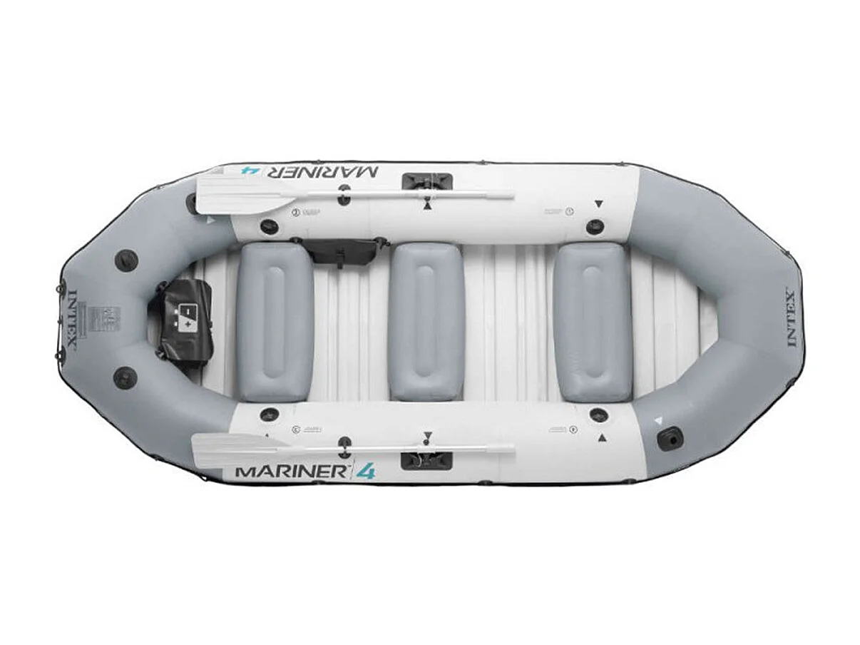 Barco hinchable Mariner Intex 4 personas con remos+bomba de hinchado gris 48x145x328 cm