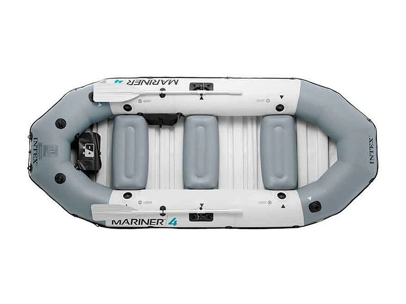 Barco hinchable Mariner Intex 4 personas con remos+bomba de hinchado gris 48x145x328 cm