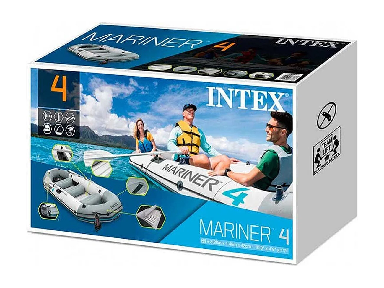 Kit bateau gonflable 4 places Mariner 4 avec rames et gonfleur - Intex