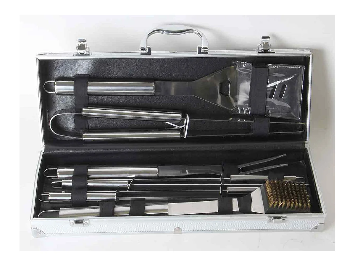 Estuche de 8 accesorios de acero inoxidable para barbacoa y plancha