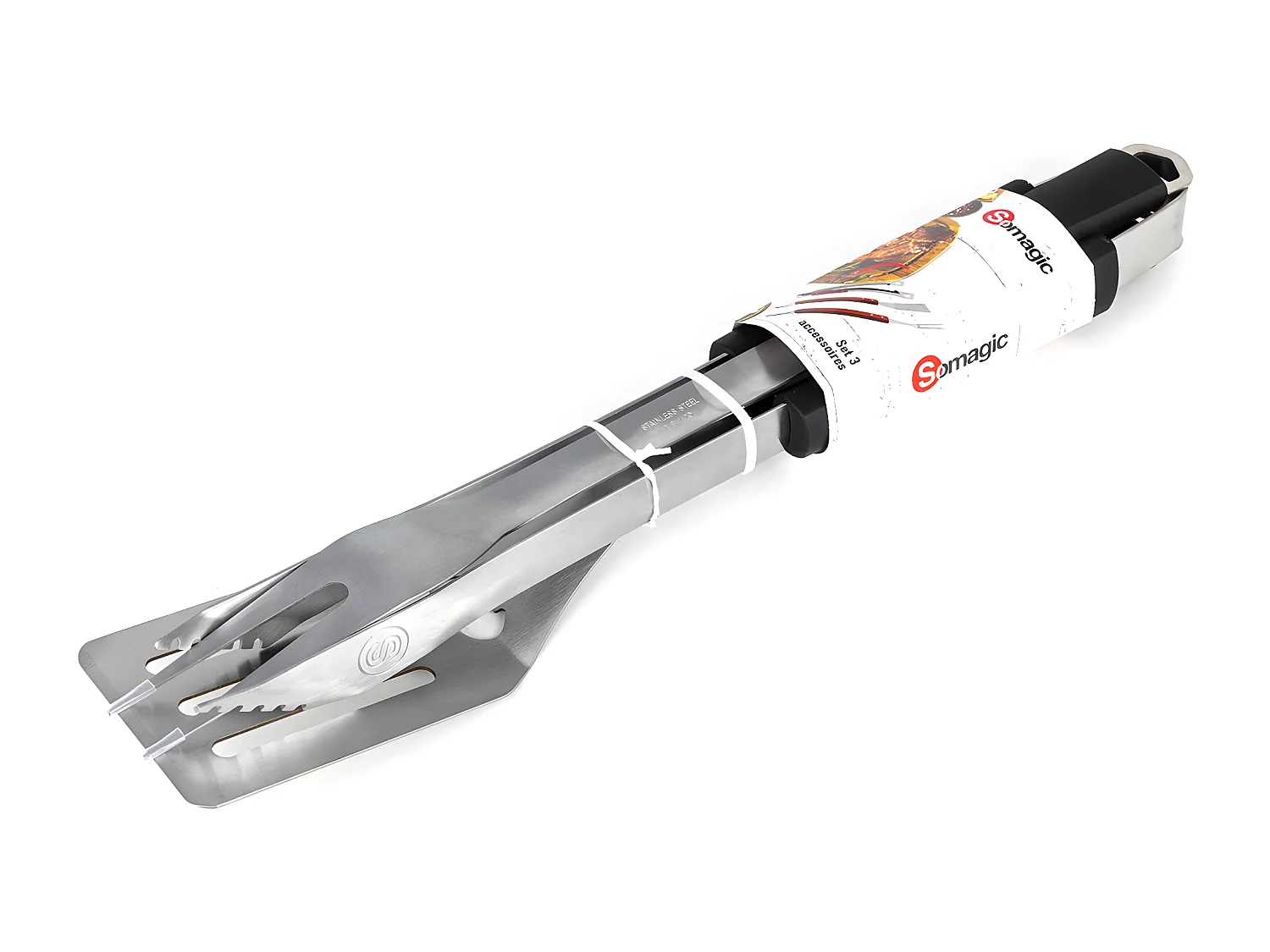 Set de 3 accessoires manches soft touch (Pince, Spatule et fourchette)