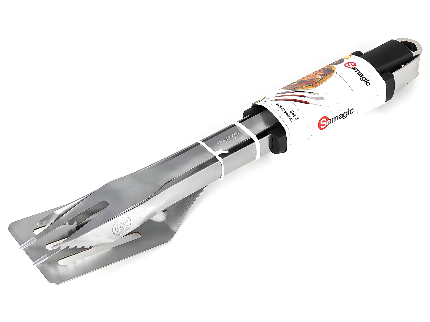 Set de 3 accessoires manches soft touch (Pince, Spatule et fourchette)