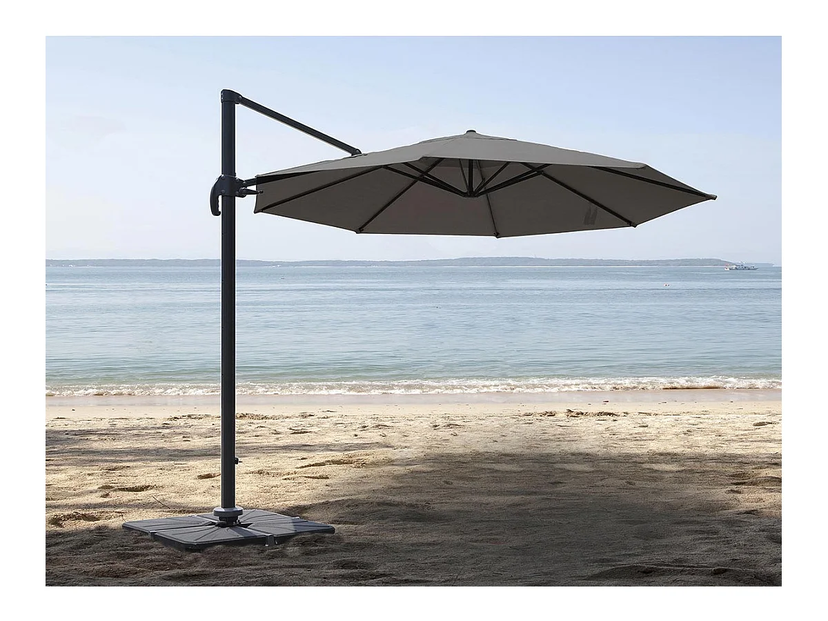 Parasol rond en aluminium, coloris taupe et toile polyester avec pied en croix - Tobago - Ø 4 x 2,66 m - Jardiline