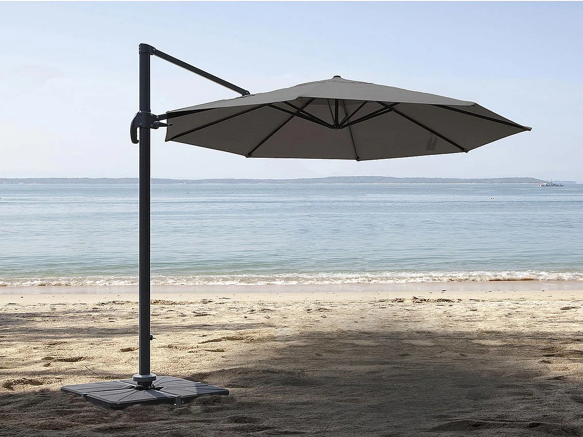 Parasol rond en aluminium, coloris taupe et toile polyester avec pied en croix - Tobago - Ø 4 x 2,66 m - Jardiline