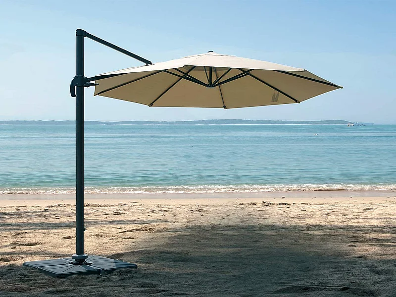 Parasol rond en aluminium et toile polyester avec pied en croix - Tobago Éco - Ø 3 x 2,66 m - Jardiline