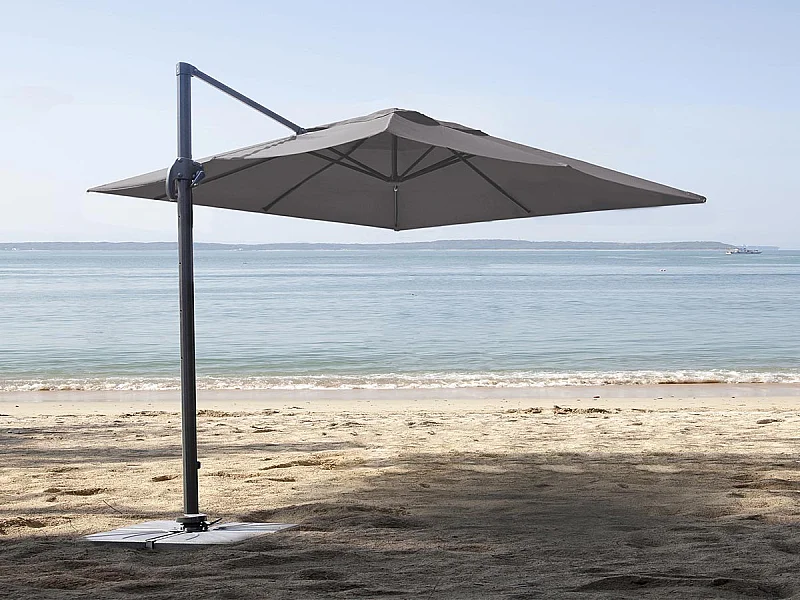 Parasol en aluminium carré coloris taupe avec pied en croix + housse incluse Trinidad - 3 x 3 x 2,66 m - Jardiline