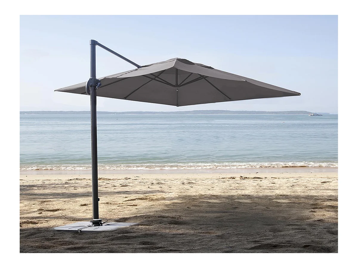 Parasol en aluminium carré coloris taupe avec pied en croix + housse incluse Trinidad - 3 x 3 x 2,66 m - Jardiline