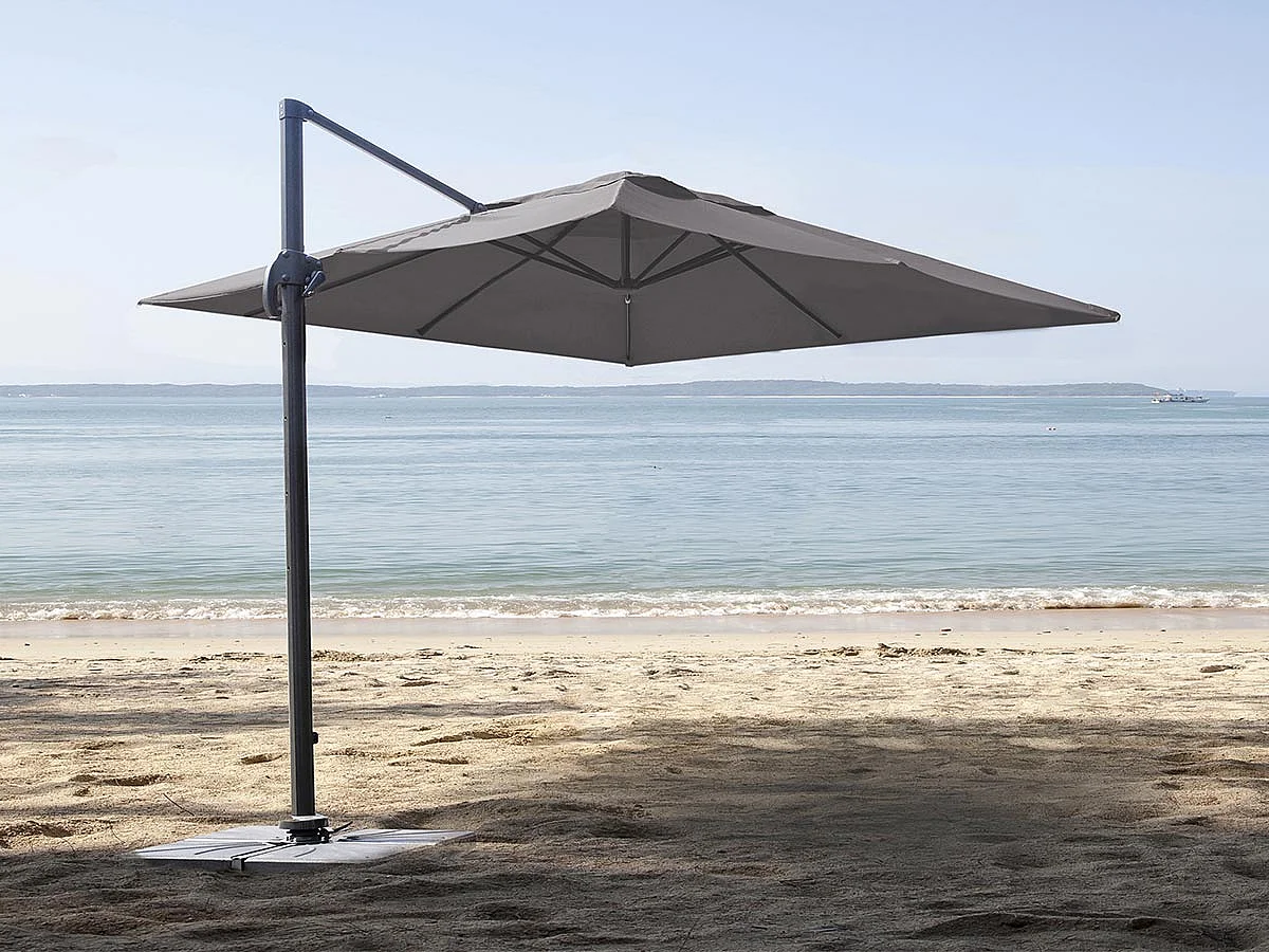 Parasol en aluminium carré coloris taupe avec pied en croix + housse incluse Trinidad - 3 x 3 x 2,66 m - Jardiline