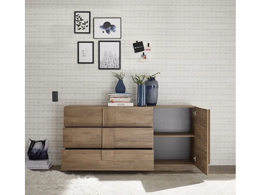 Buffet 1 porte et 3 tiroirs JUPITER bois mercure 182 cm