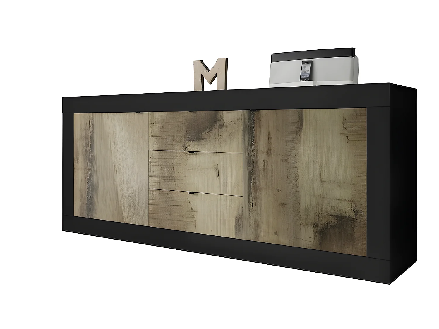 Buffet BASIC 2 portes 3 tiroirs noir mat-pero 210 cm
