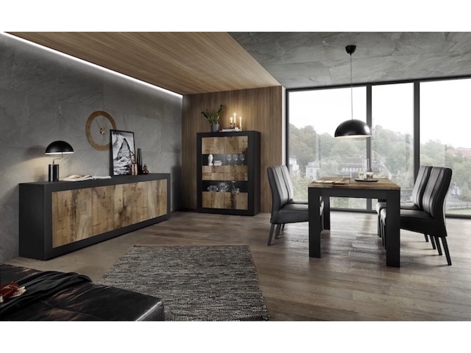 Vitrine BASIC noir mat-pero 102 x 162 x 43 cm