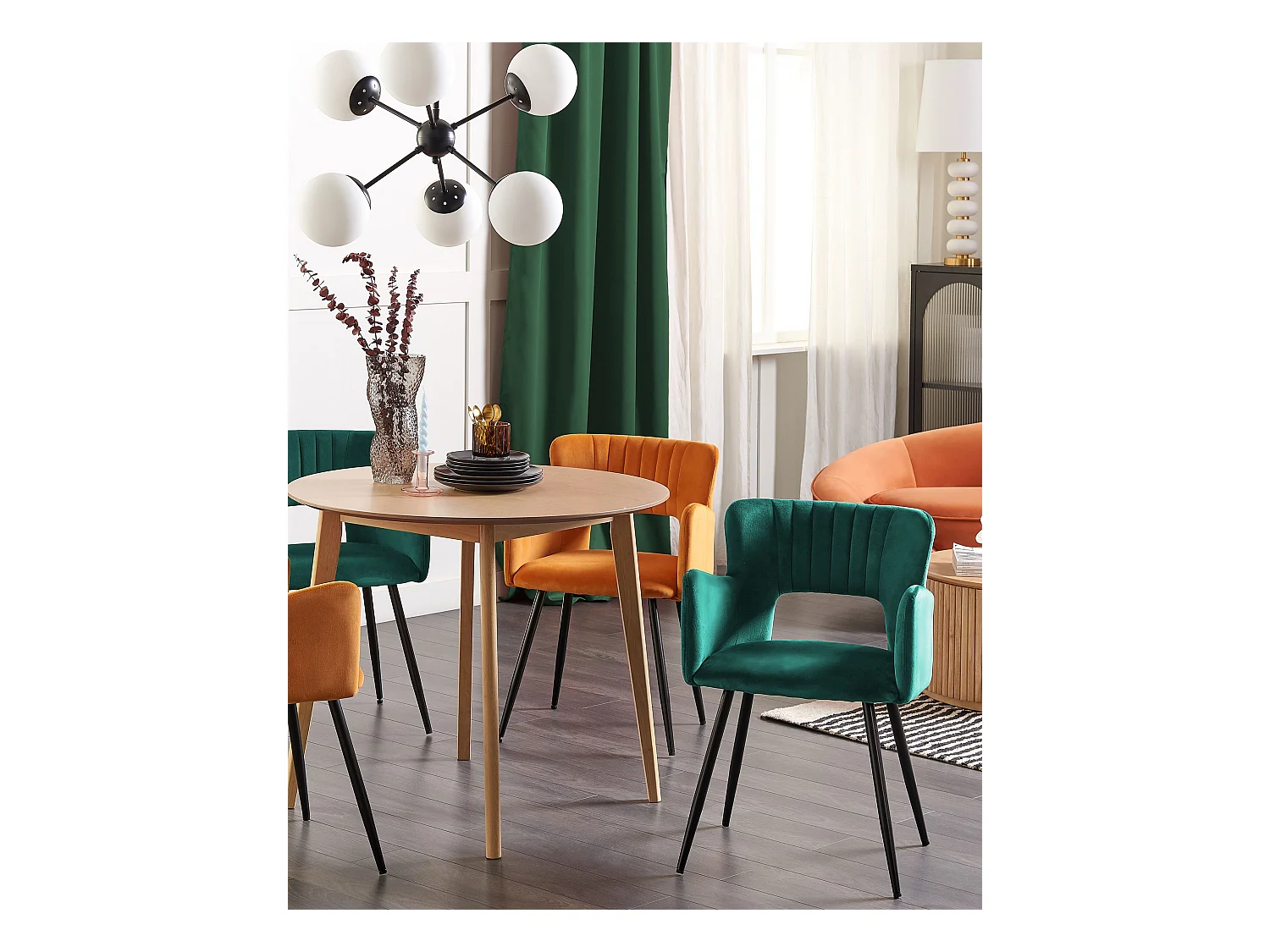 Conjunto de 2 cadeiras de jantar SANILAC Veludo Verde esmeralda