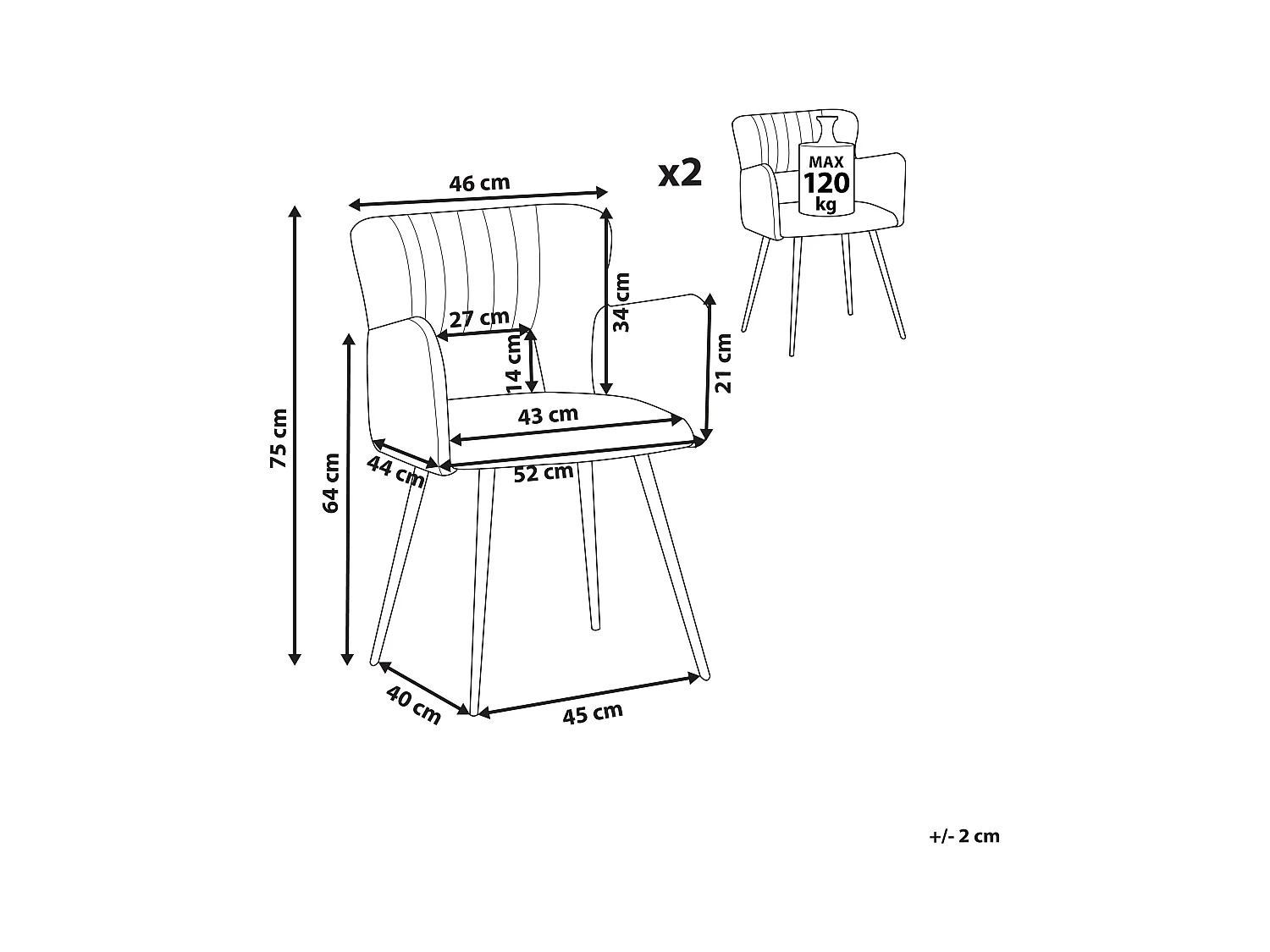 Set di 2 sedie da pranzo SANILAC Velluto Rosso scuro
