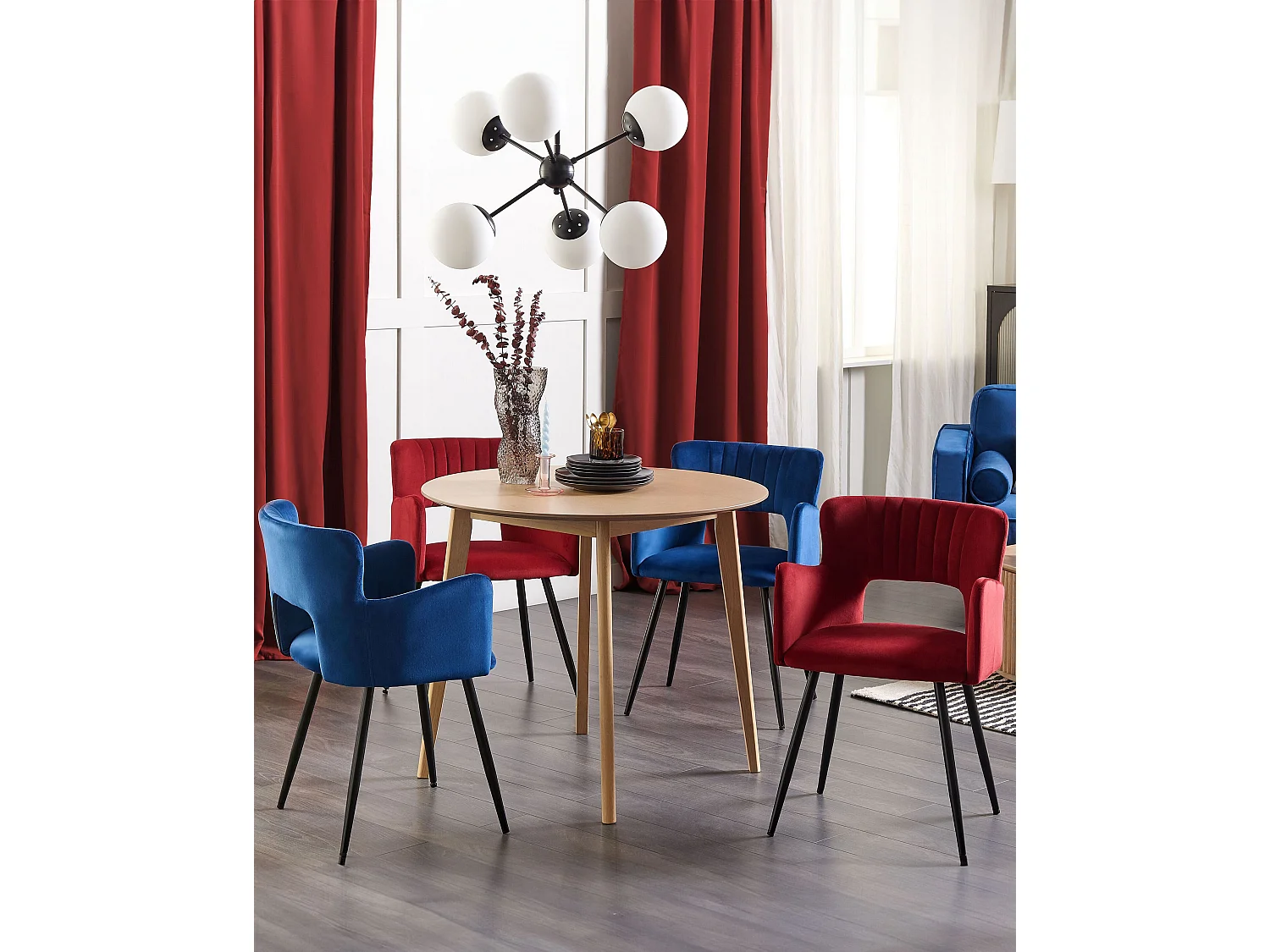 Set van 2 eetkamerstoelen SANILAC Fluweel Donkerrood