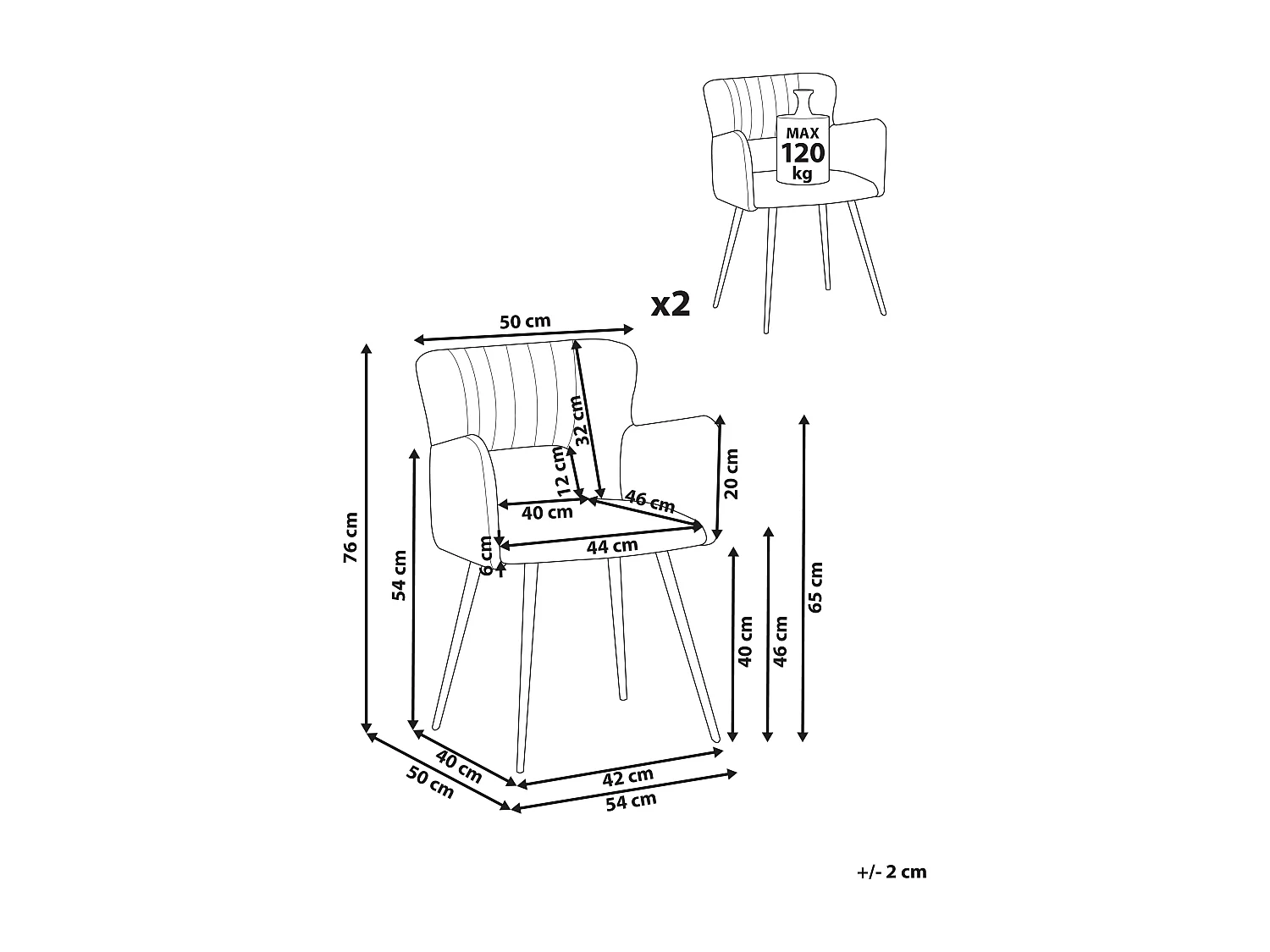 Lot de 2 chaises de salle à manger SANILAC Velours Rouge foncé