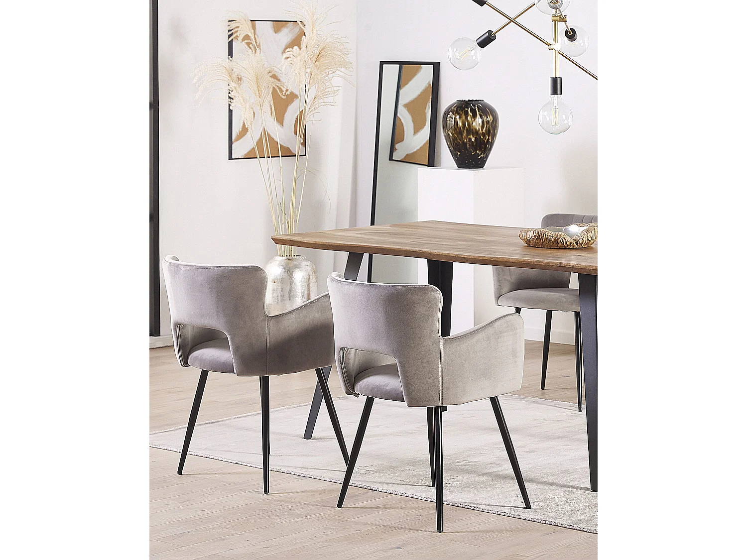 Stuhl mit Polsterung aus Samtstoff mit Armlehnen grau Sanilac