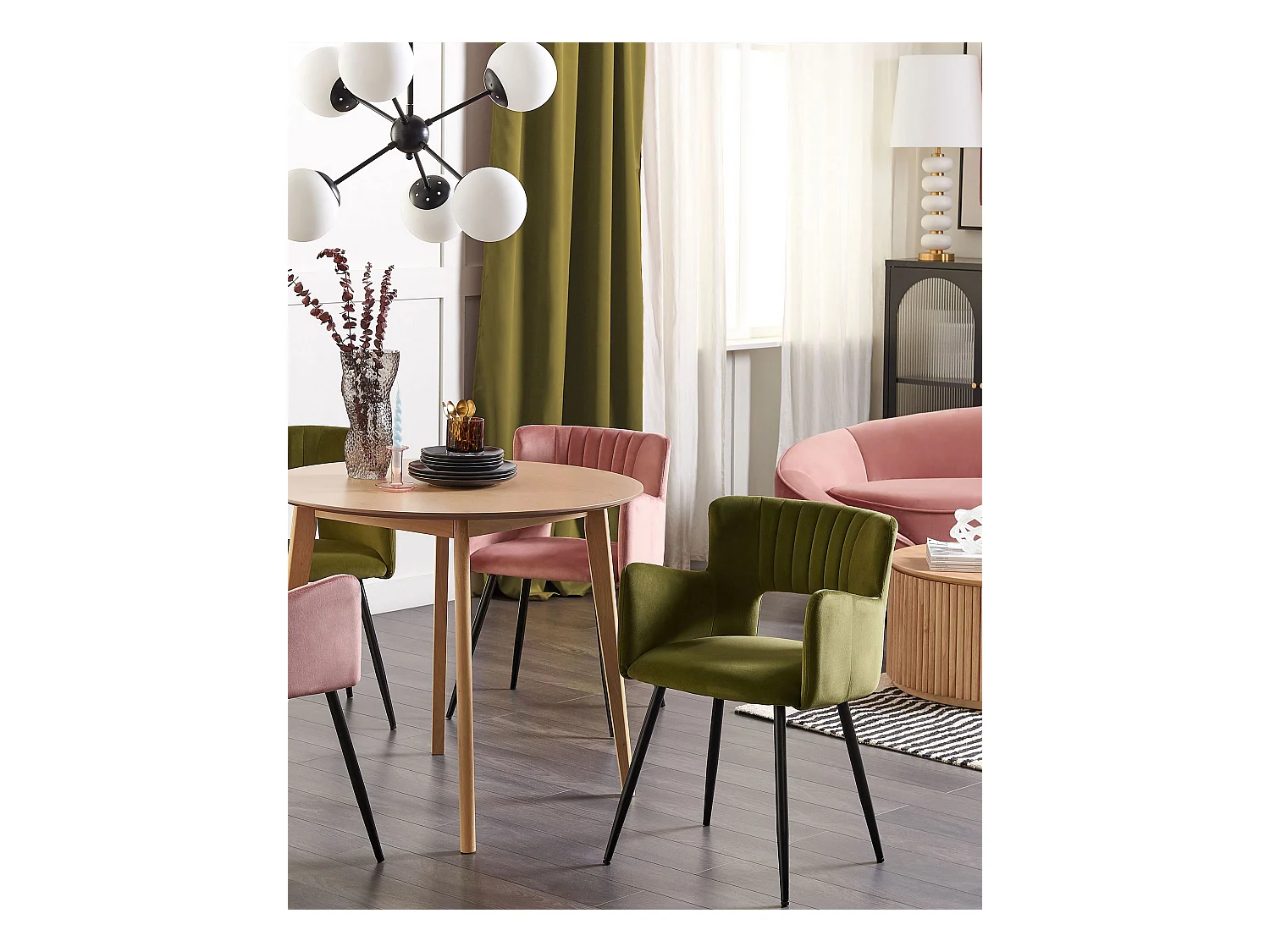 Set di 2 sedie da pranzo SANILAC Velluto Verde oliva