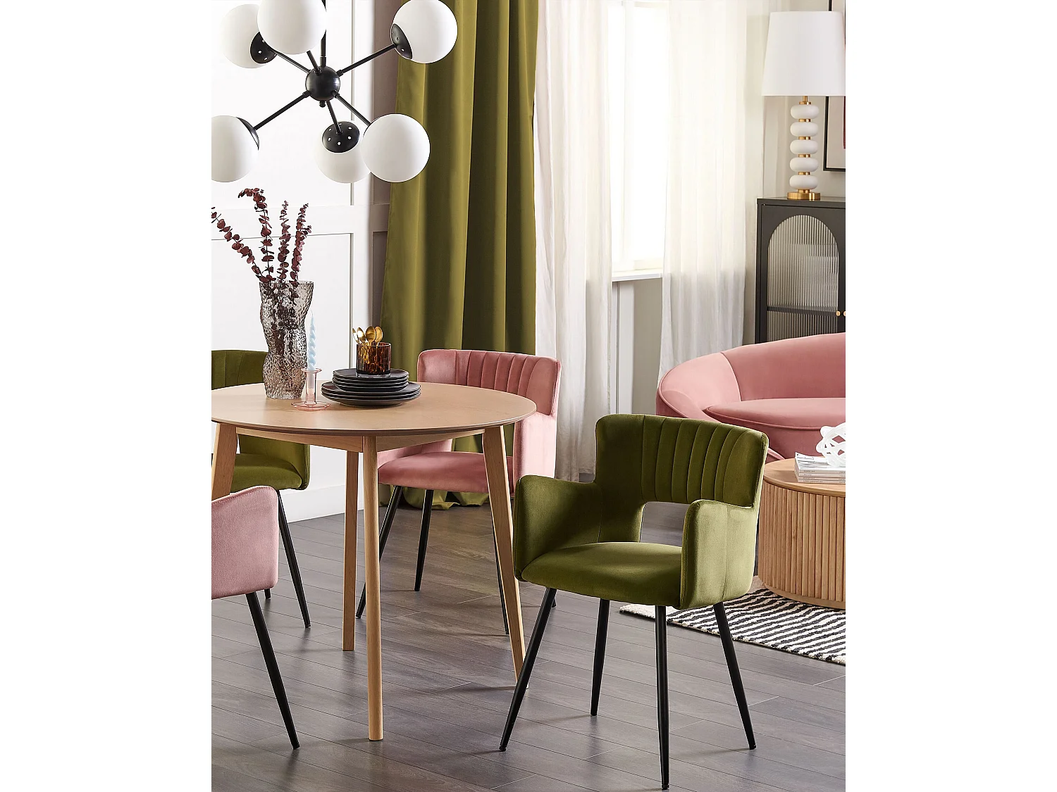Lot de 2 chaises de salle à manger SANILAC Velours Vert olive