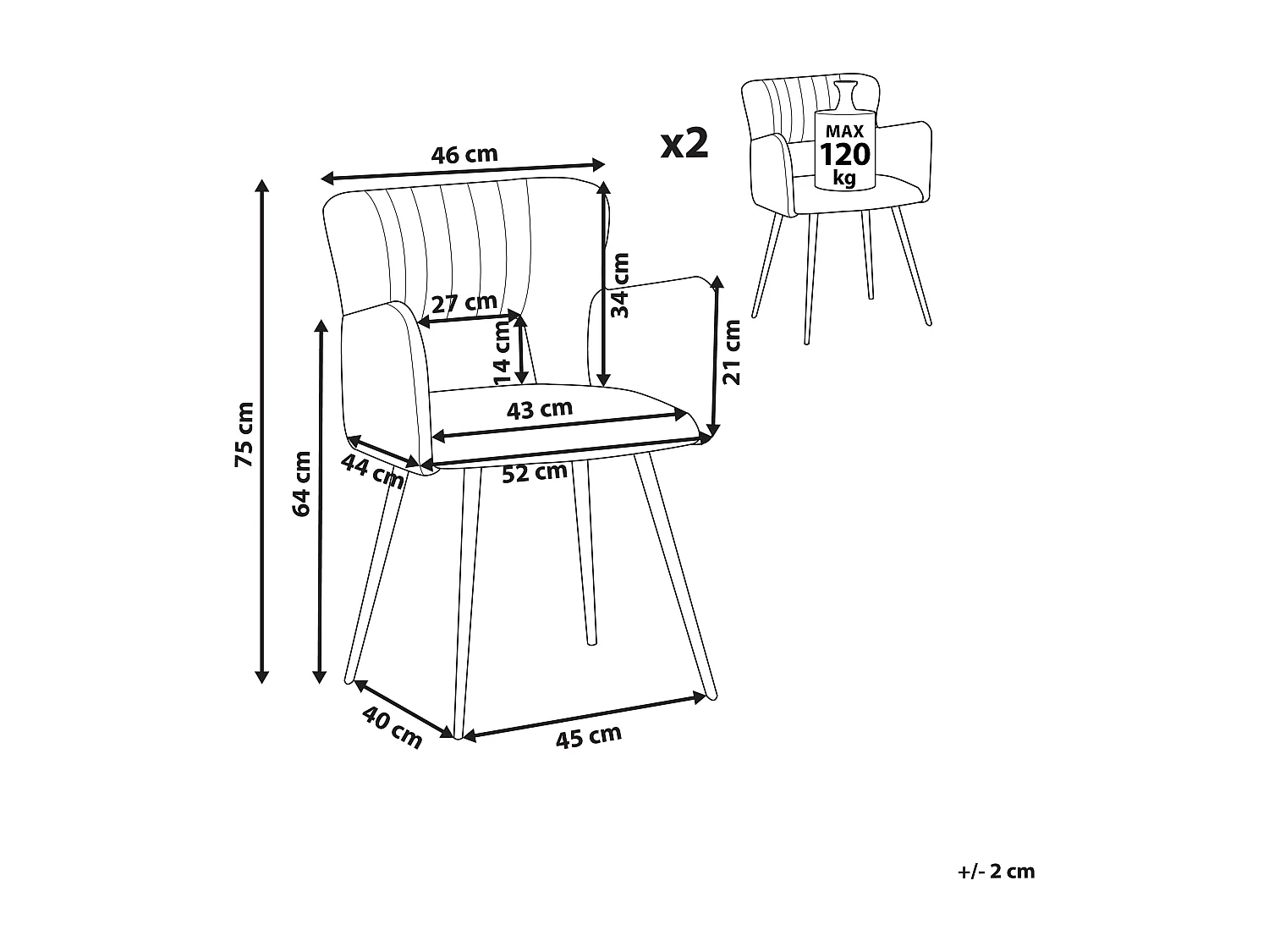 Set van 2 eetkamerstoelen SANILAC Fluweel Wit