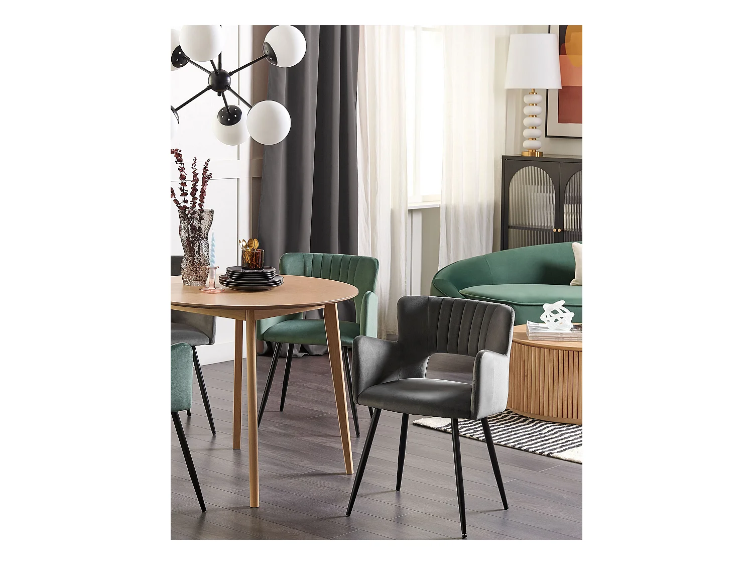 Conjunto de 2 sillas de comedor SANILAC Terciopelo Gris oscuro