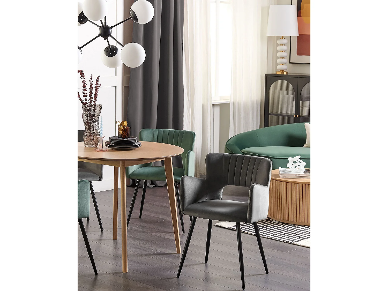 Lot de 2 chaises de salle à manger SANILAC Velours Gris foncé