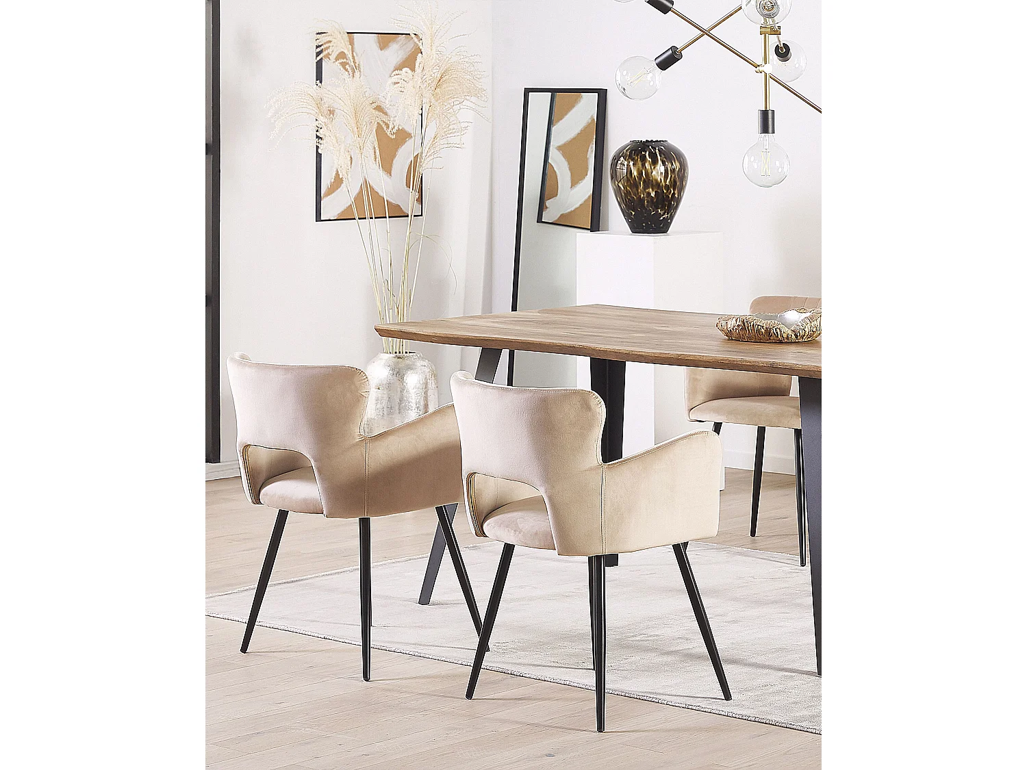 Stuhl mit Polsterung aus Samtstoff mit Armlehnen beige grau Sanilac