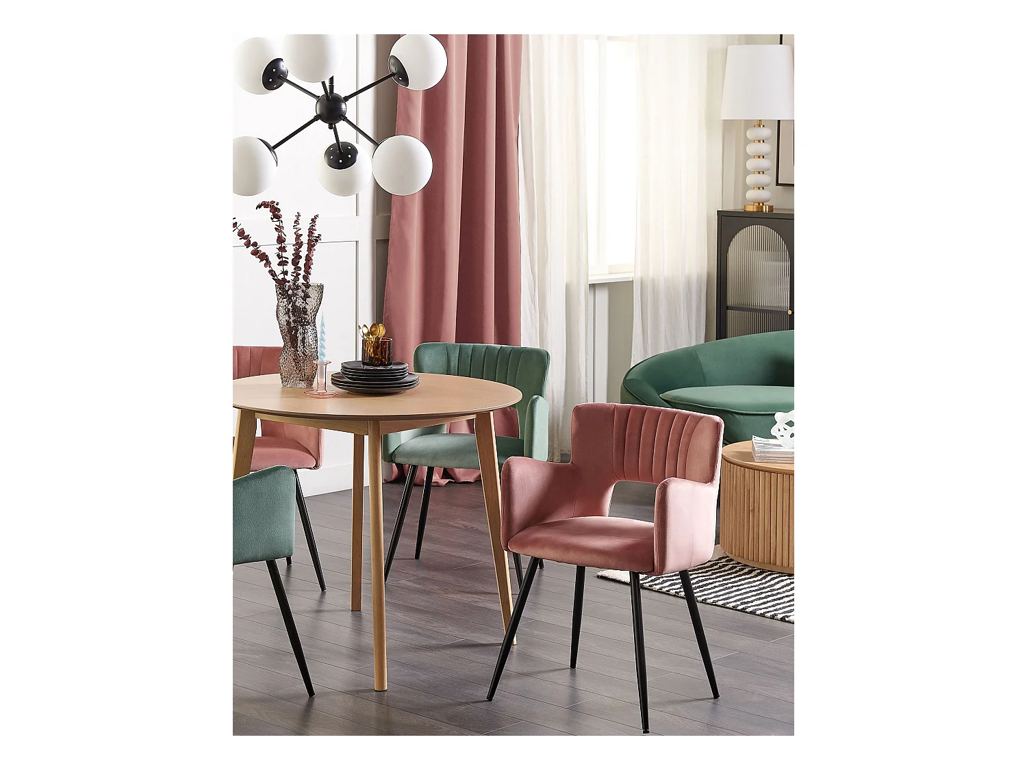 Lot de 2 chaises de salle à manger SANILAC Velours Rose pastel