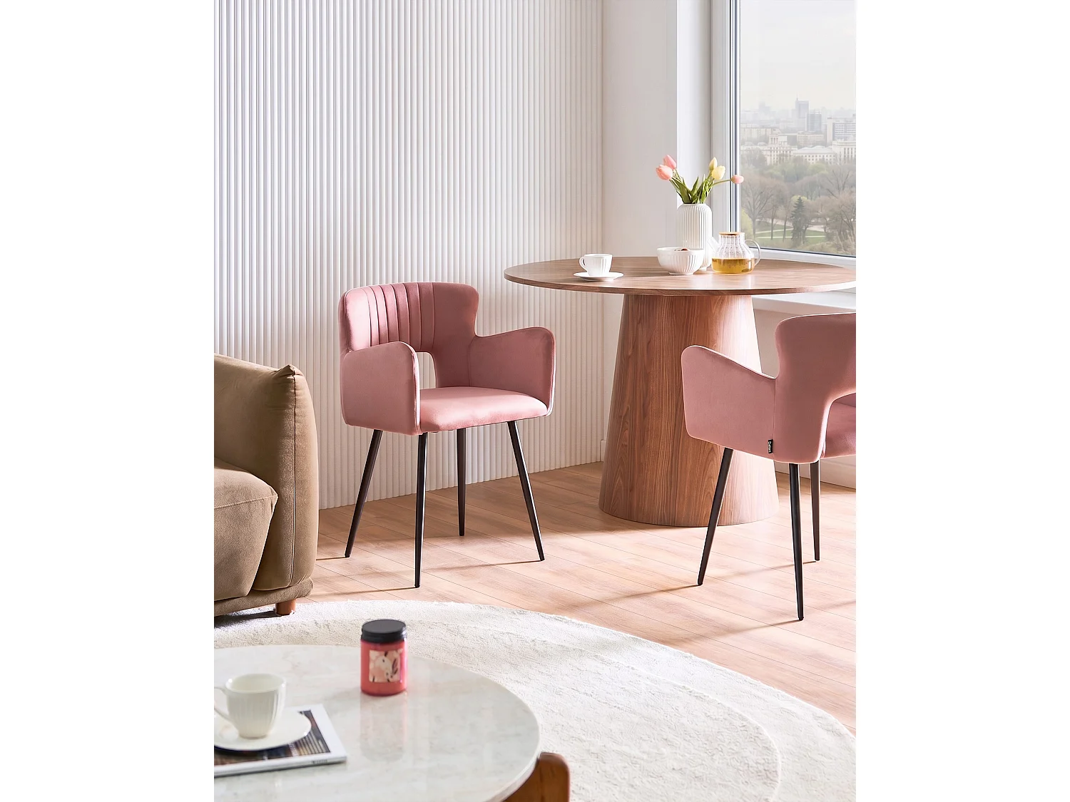 Lot de 2 chaises de salle à manger SANILAC Velours Rose pastel
