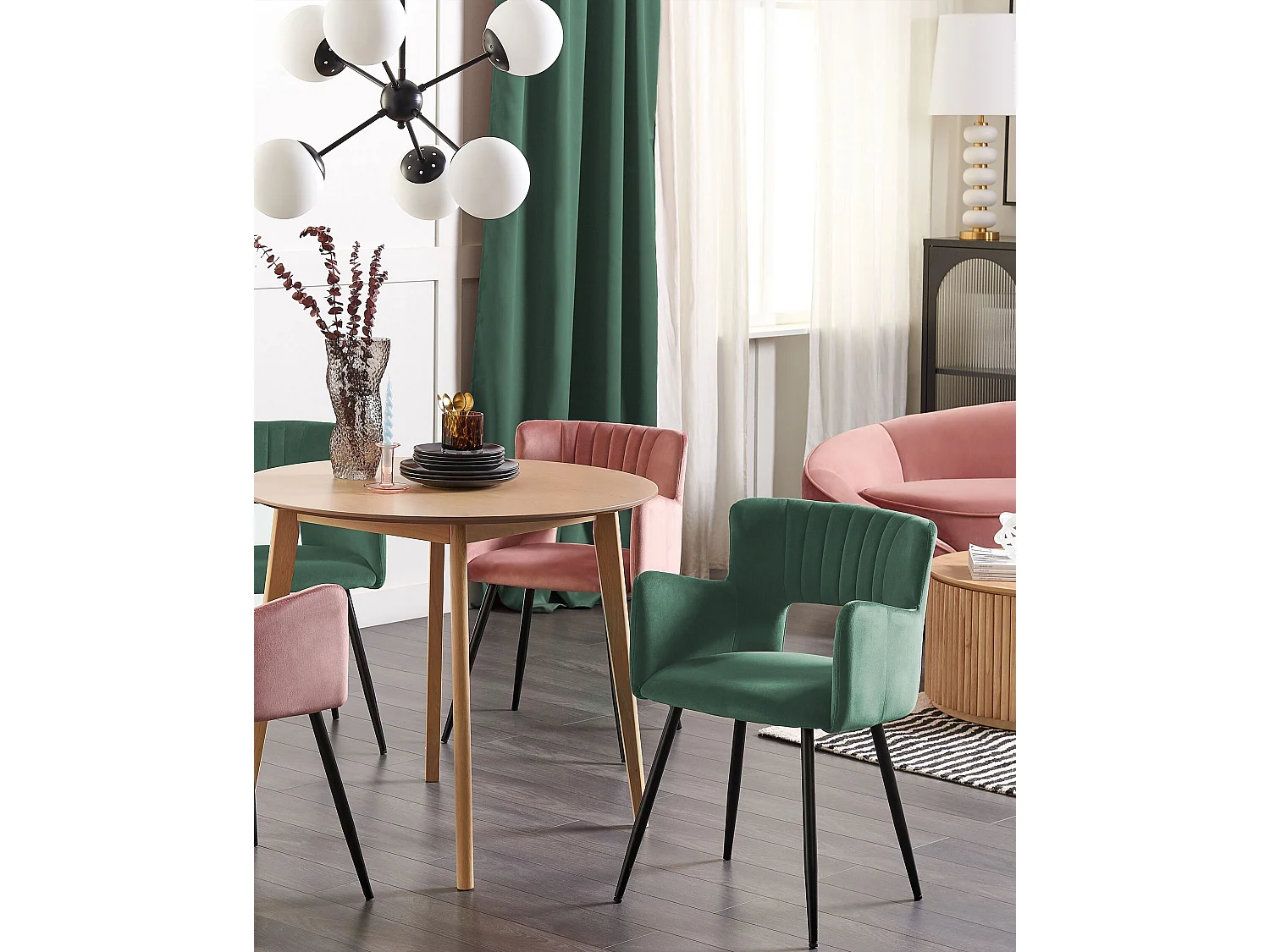 Set van 2 eetkamerstoelen SANILAC Fluweel Donkergroen
